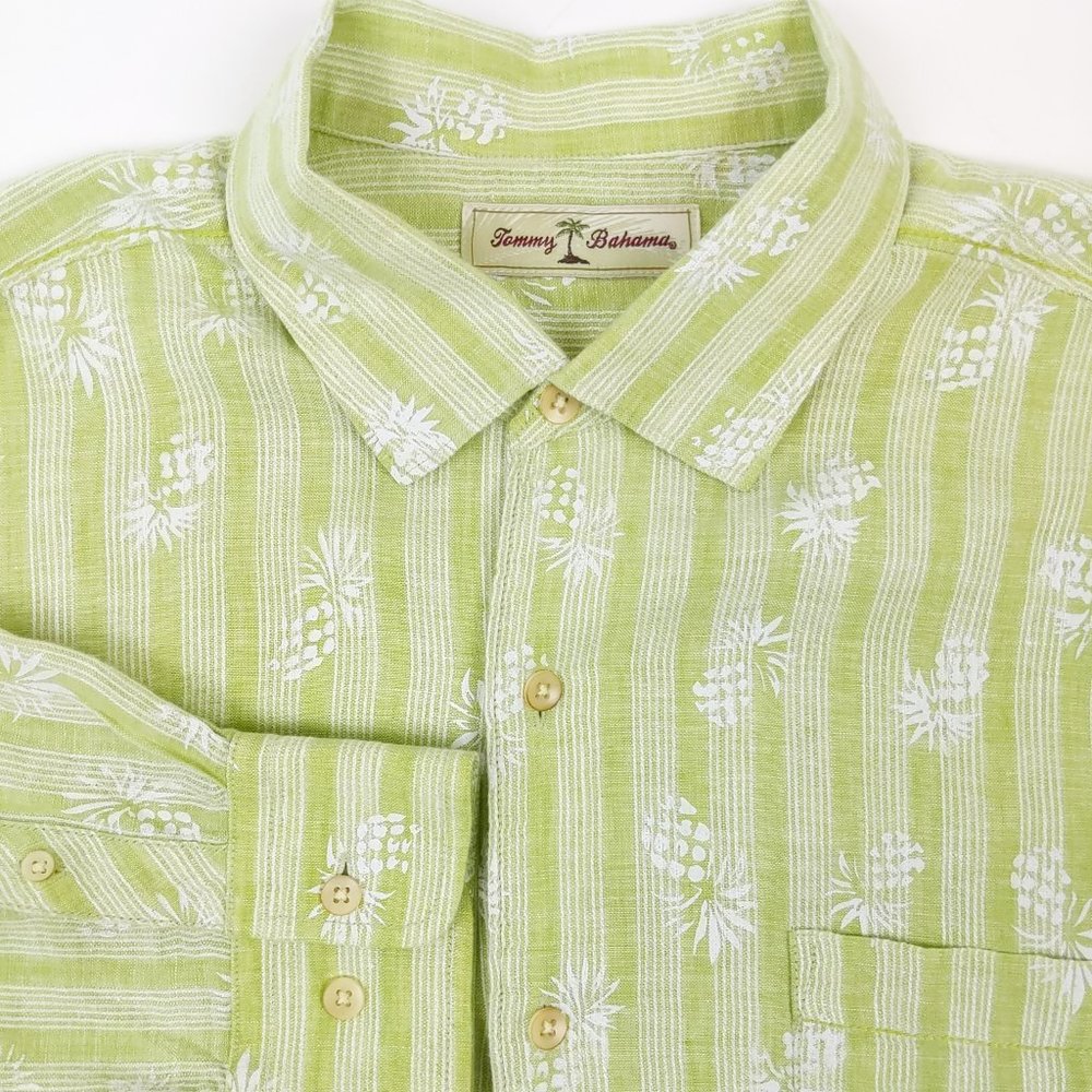 TOMMY BAHAMA Men's Large Green L/S Linen Shirt